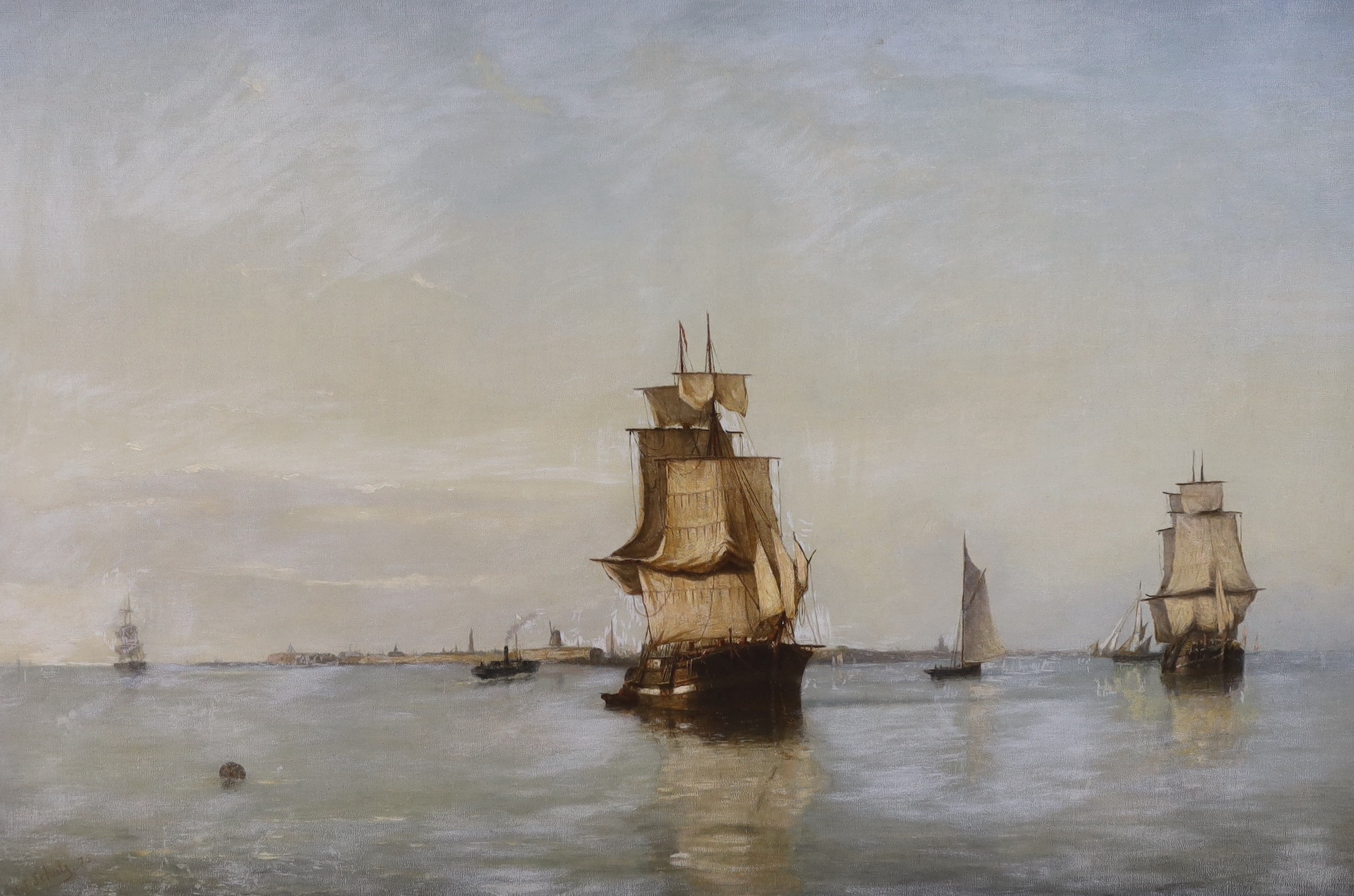 Jan Frederik Schutz (Dutch 1817-1888), oil on canvas, Shipping off the Dutch coast, signed and dated '75, 69 x 103cm
